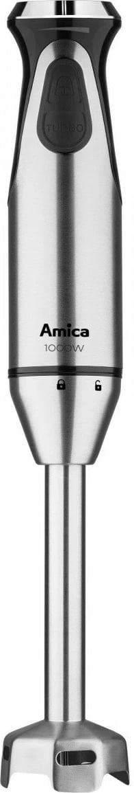 Blender dore Amica BD 8011 1000W, rregullim i butë i shpejtësisë, turbo, teh dhe këmbë inox, gotë 700 ml, zi/argjend