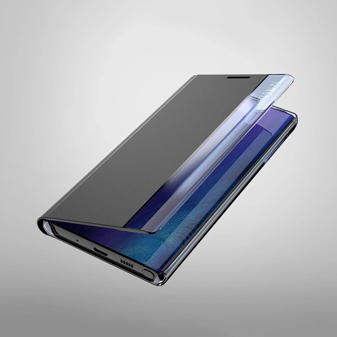 Mbështjellës Hurtel New Sleep View Case për Samsung Galaxy A55, me kapak dhe mbajtëse, i zi