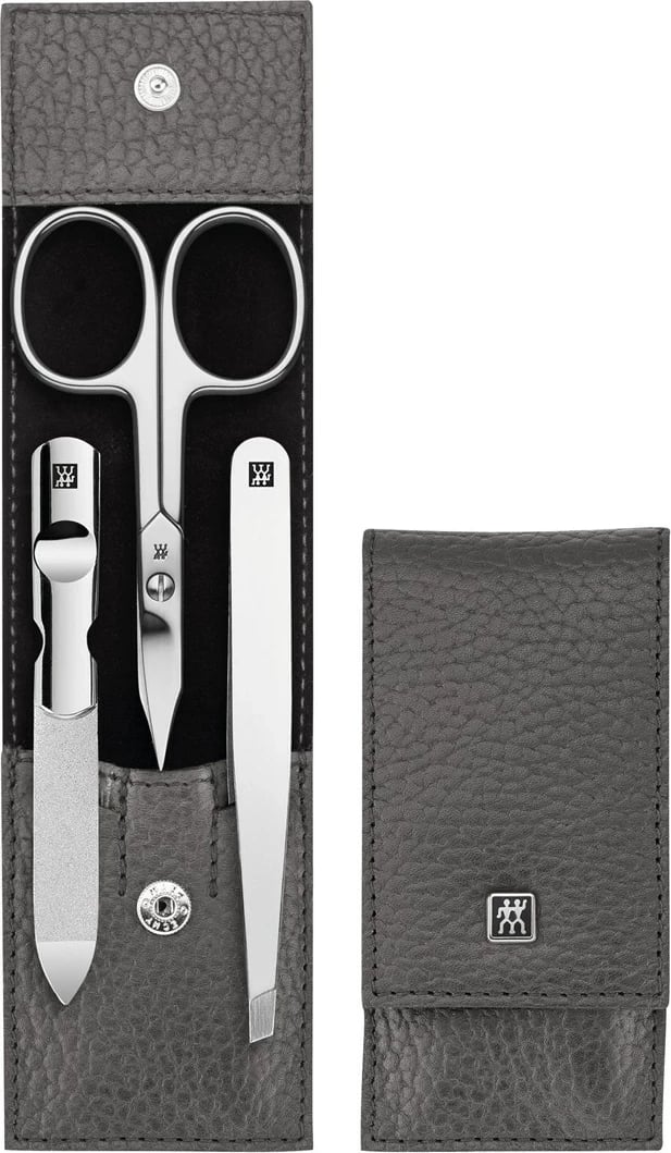 Set udhëtimi Zwilling Classic Inox, 3 pjesë, Mbështjellës lëkure, Gri