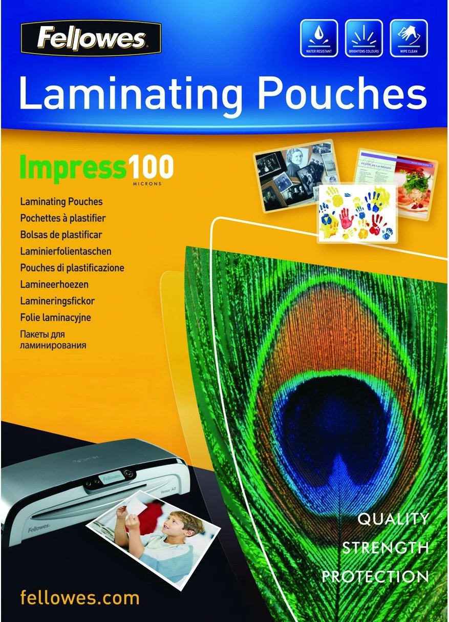 Mbështjellës laminimi Fellowes A4, 100 mikron, 100 copë, plastikë, transparent