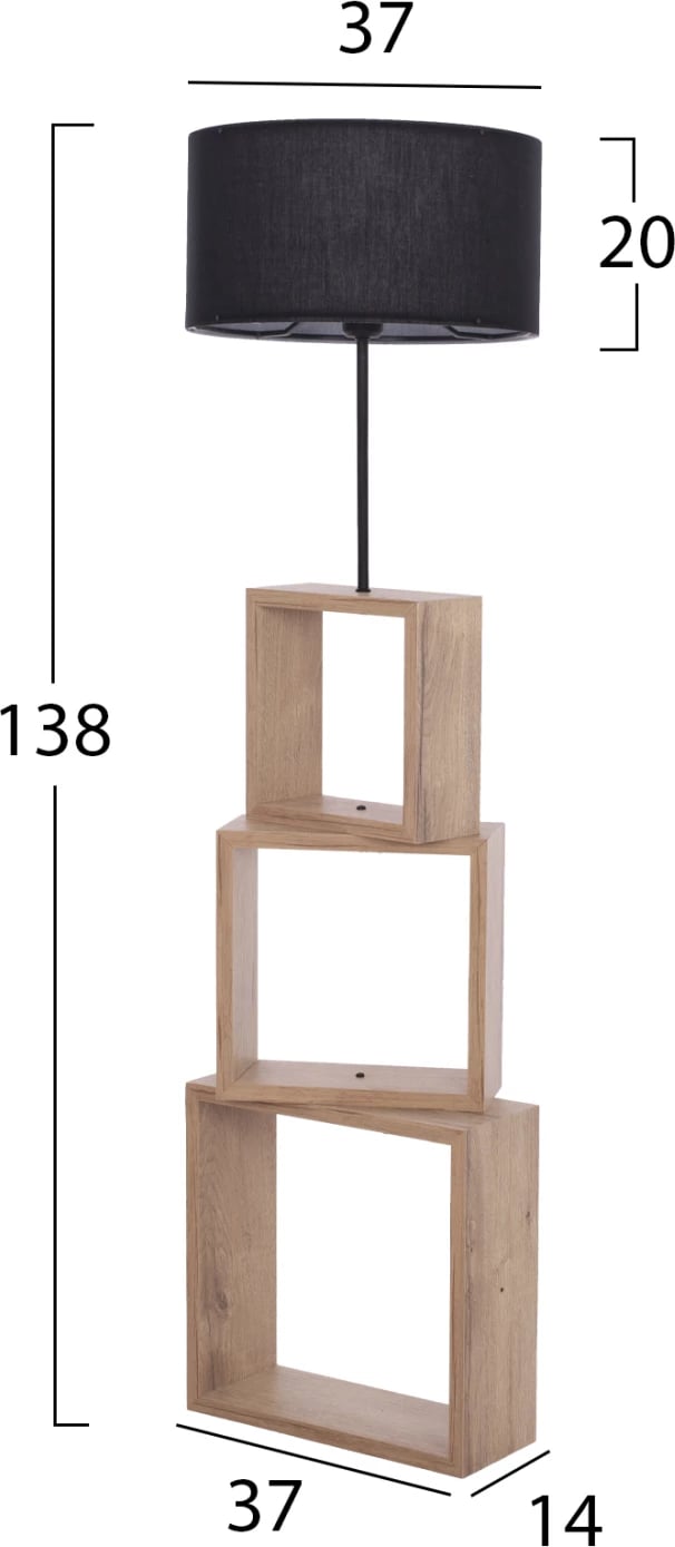 Llambë dyshemeje, MDF natyral, kapak cilindrik i zi, 37x14x138Hcm, FH7608.02