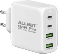 Karikues ALLNET GaN Pro 68W, 2x USB-C, 2x USB-A, EU plug, i bardhë