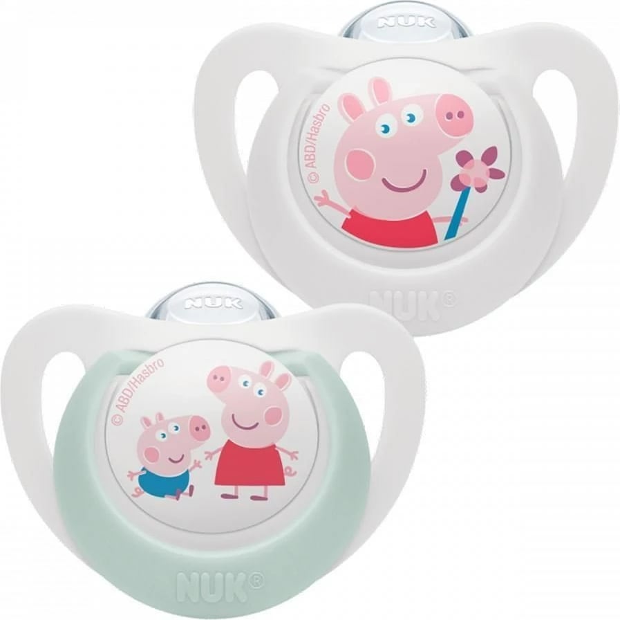 Qetësuese bebe, NUK Star Peppa Pig, silikon, 18+ muaj, pa BPA, e bardhë, set 2 copë