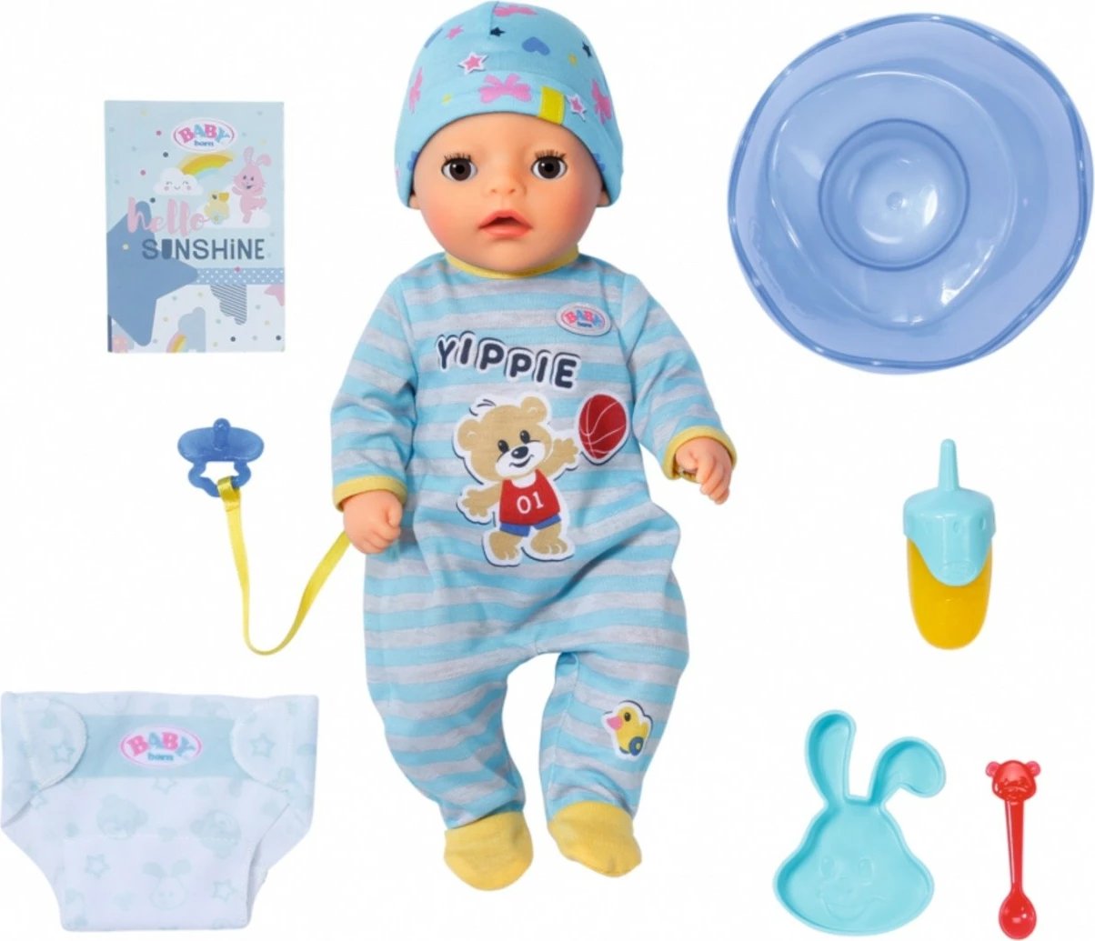 Kukull Baby Born djalë Zapf 36 cm me aksesorë, Blu