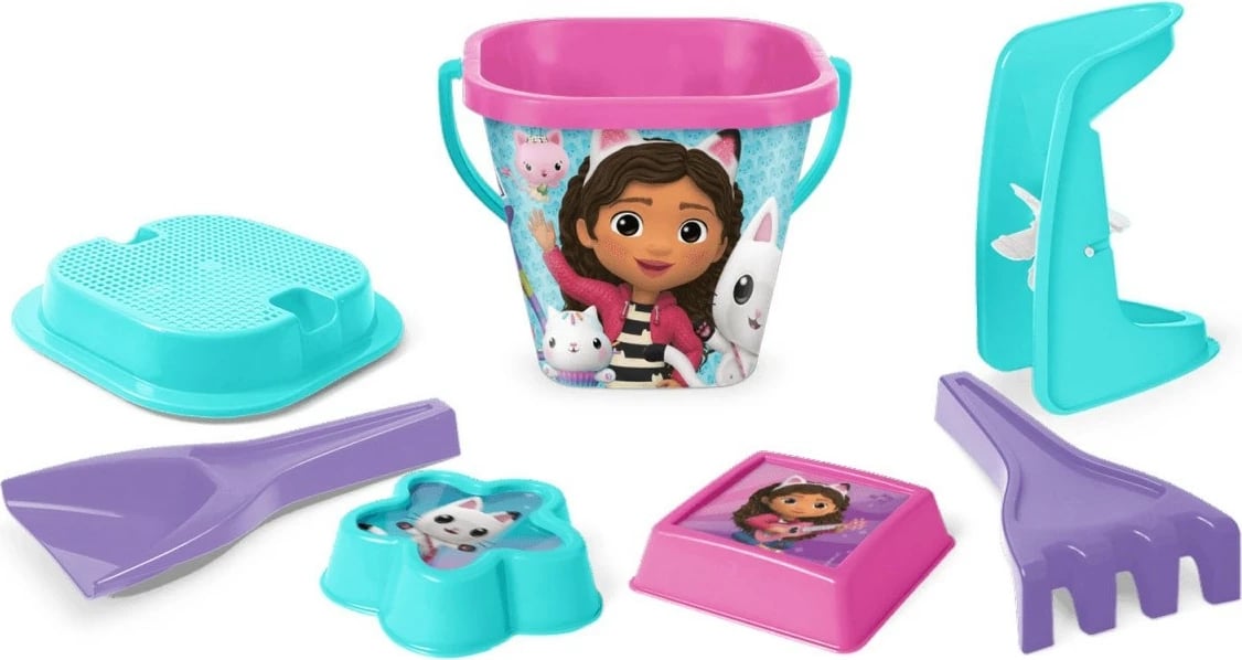 Set lodrash për rërë Wader Gabby's Dollhouse, 7 pjesë, shumëngjyrëshe