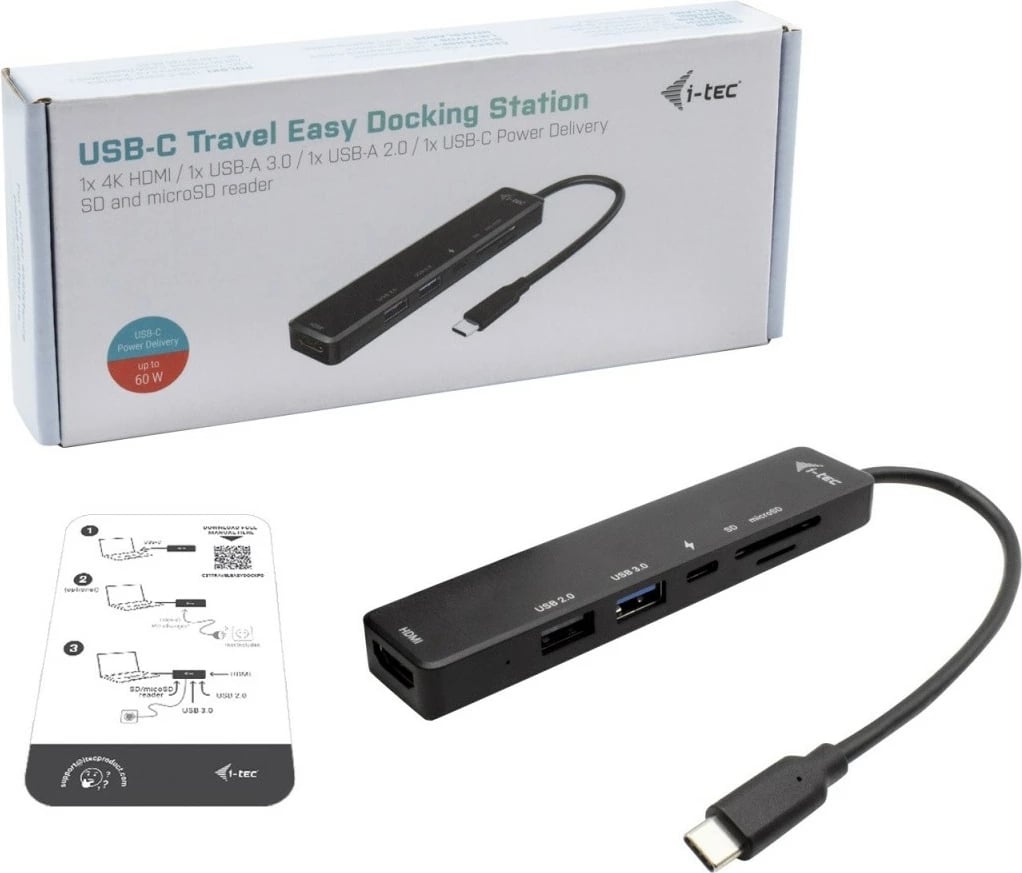 Kasë i-tec C31TRAVELEASYDOCKPD, USB-C, HDMI 4K, Power Delivery 60W, e zezë