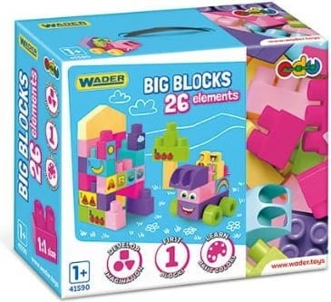 Set blloqe ndërtimi plastik Wader Big Blocks 26 copë, shumëngjyrëshe, për fëmijë të vegjël