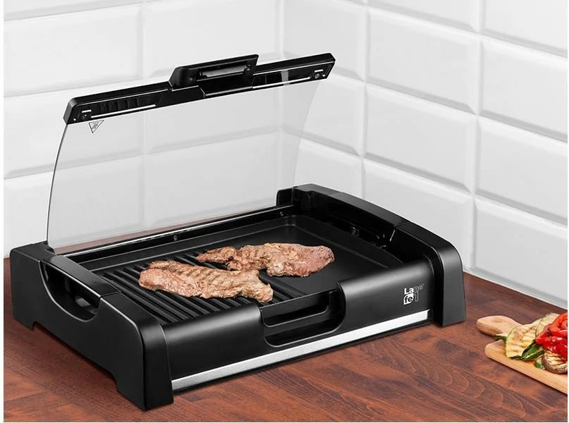 Grill elektrik Lafe GRL-003, 1650 W, pllakë jo-ngjitëse, i zi, me kapak