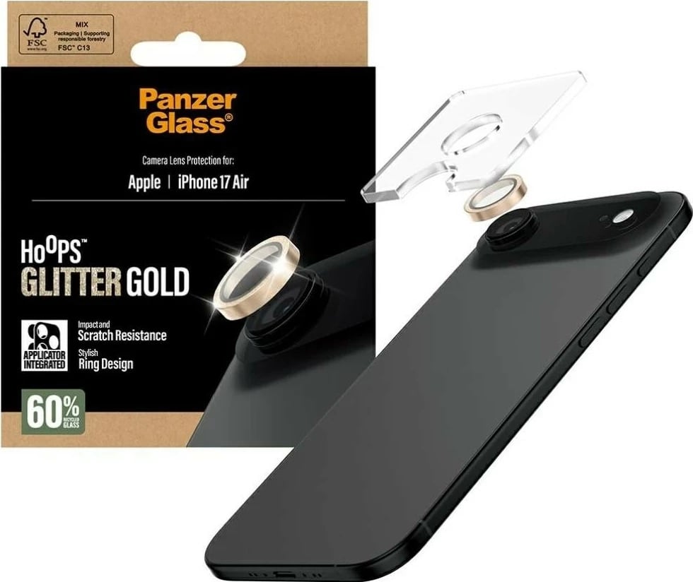 Mbështjellës PanzerGlass Hoops Glitter për iPhone 17 Air, ngjyrë ari