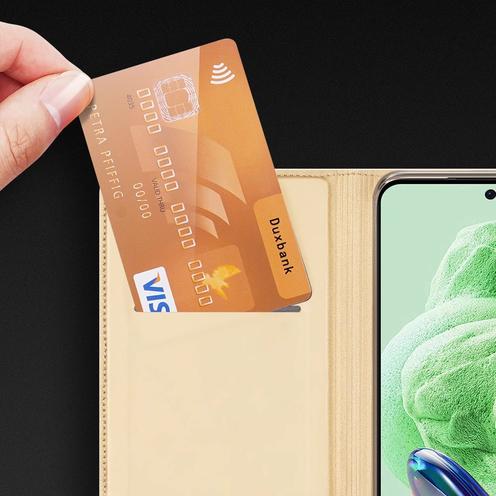 Mbështjellës Dux Ducis Skin Pro për Xiaomi Redmi Note 12 Pro+, me xhep karte, stand, Gold