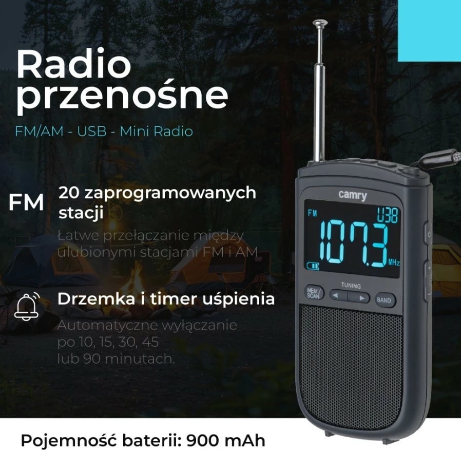 Radio portabile Camry CR1905, FM/AM, ekran LCD, USB-C, e zezë