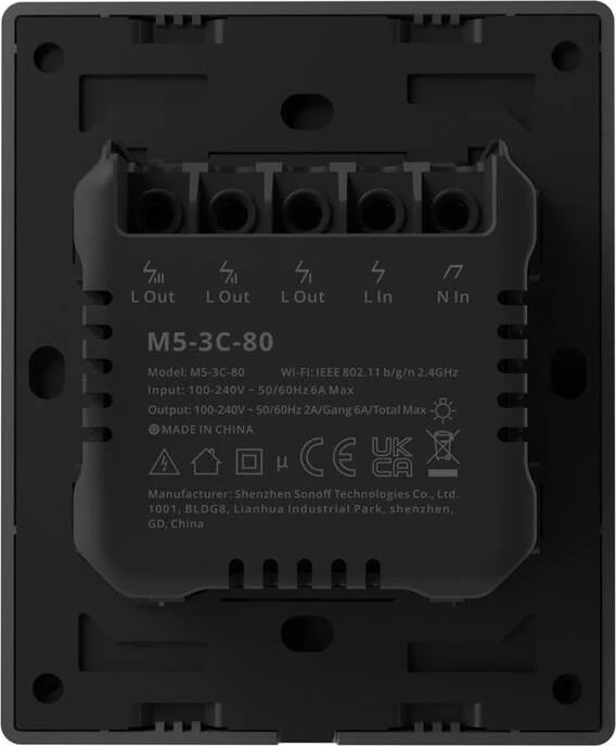 Kasë inteligjente Sonoff M5-3C-80, 3 kanale, WiFi, grafit