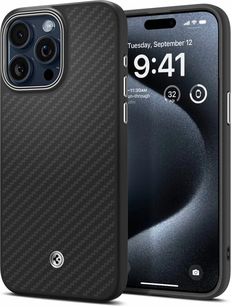 Mbështjellës Spigen Enzo Aramid Mag me MagSafe për iPhone 15 Pro Max, e zezë