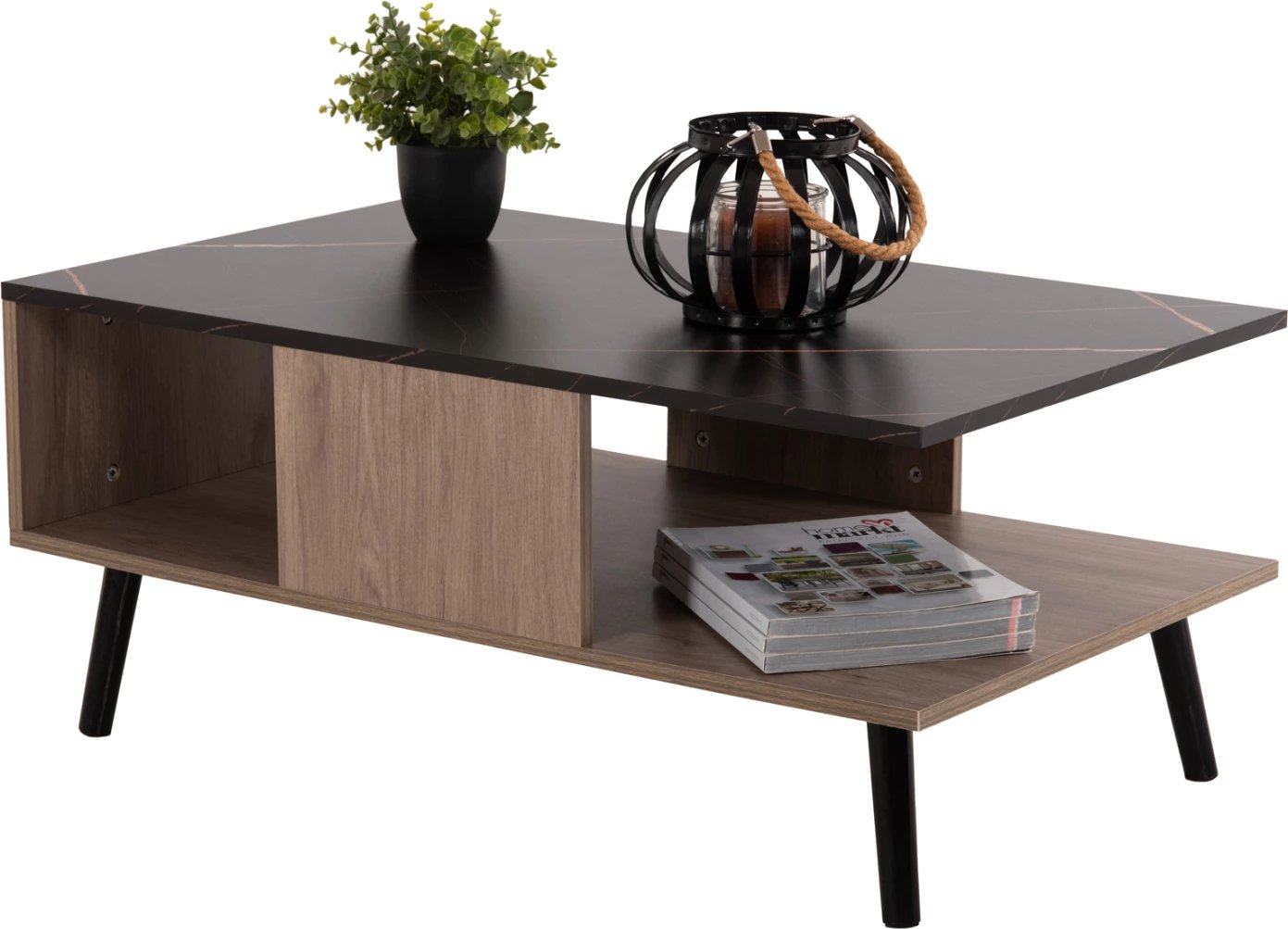 Tavolinë kafeje me rafte GUNNEZ FH9036.21 ngjyrë arre-mermer i zi 90x54x38.5H cm Tavolinë kafeje me rafte GUNNEZ FH9036.21 ngjyrë arre-mermer i zi 90x54x38.5H cm