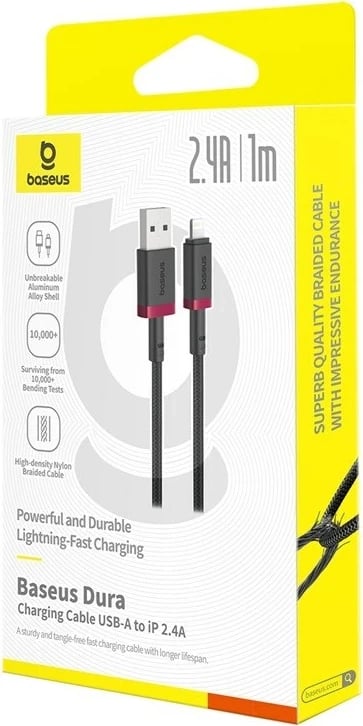 Kabllo për mbushje të shpejtë Baseus Dura Type A në IP, 2.4A, 1m, Kuqe