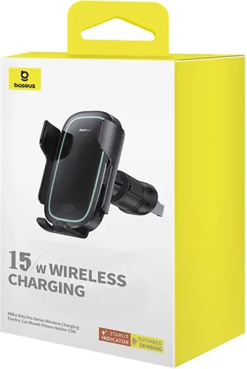 Mbajtës telefoni me karikues wireless Baseus MilkyWay Pro 15W, i zi