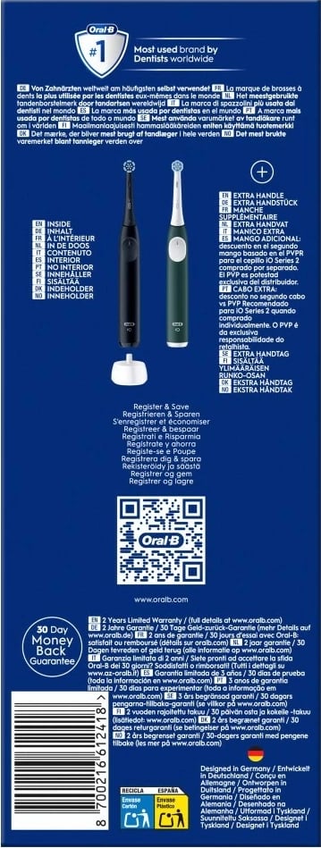 Furçë dhëmbësh elektrike Oral-B iO Series 2, 2 doreza, 2 koka, Night Black/Forest Green