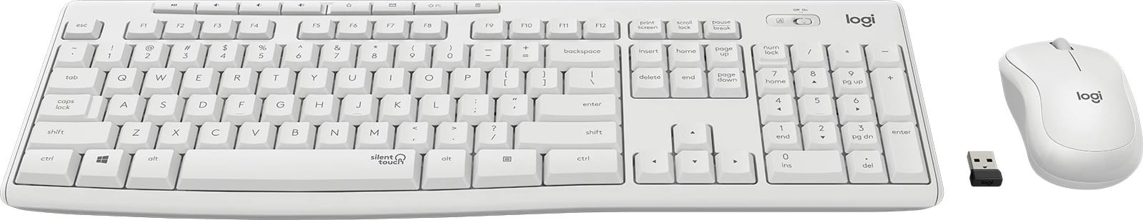 Kombo Logitech MK295 Silent Wireless, Full-size (100%), Pa tela, USB, QWERTZ, Bardhë, Maus i përfshirë