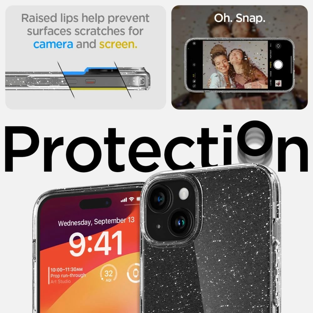 Mbështjellës Spigen Liquid Crystal Glitter për iPhone 15 Plus, Transparent me shkëlqim