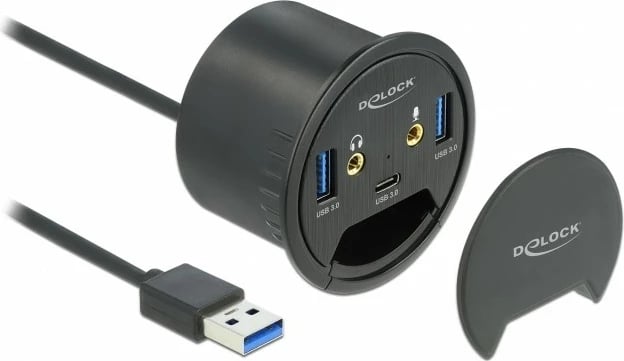 USB hub DeLOCK 3 porta, 1x USB Type-C, 2x USB Type-A, HD-Audio, e zezë