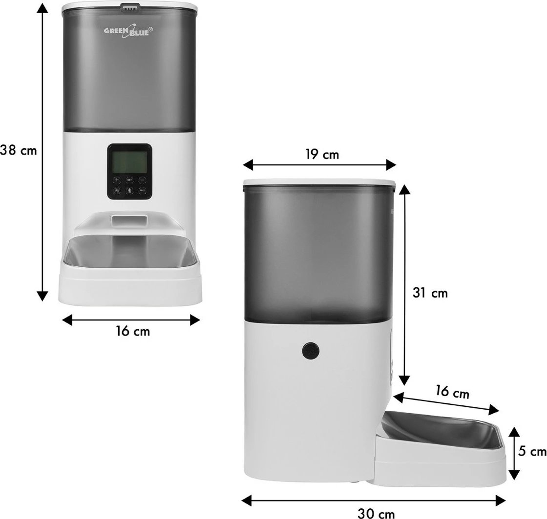 Dozues automatik ushqimi për kafshë GreenBlue GB393, 6L, i bardhë