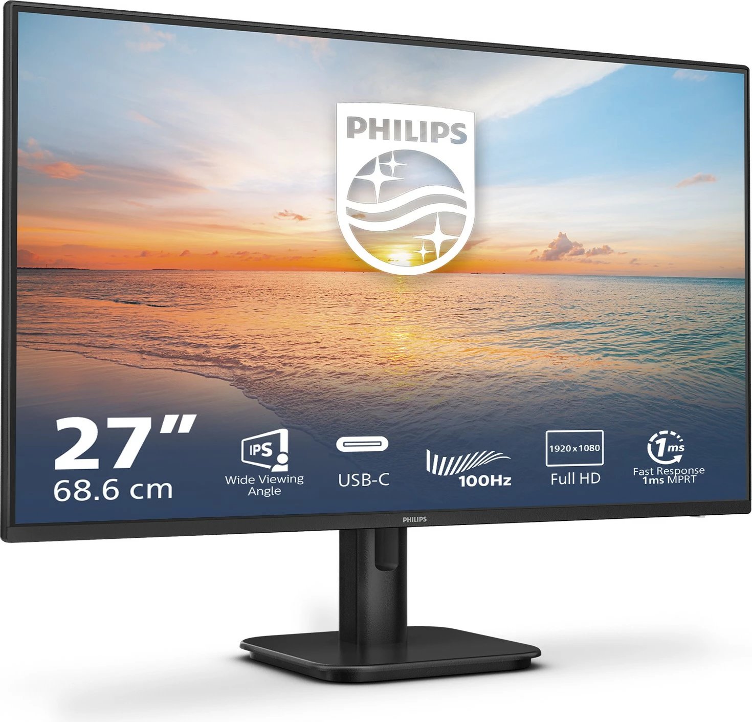 Monitor Philips 27E1N1300A, 27 inç, IPS, HDMI, USB-C, e zezë