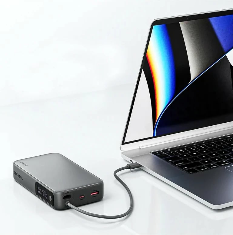 Power bank AUKEY PB-Y48 Spark Sling, 20000mAh, 130W, 4xUSB, LED, kabllo USB-C, Gri