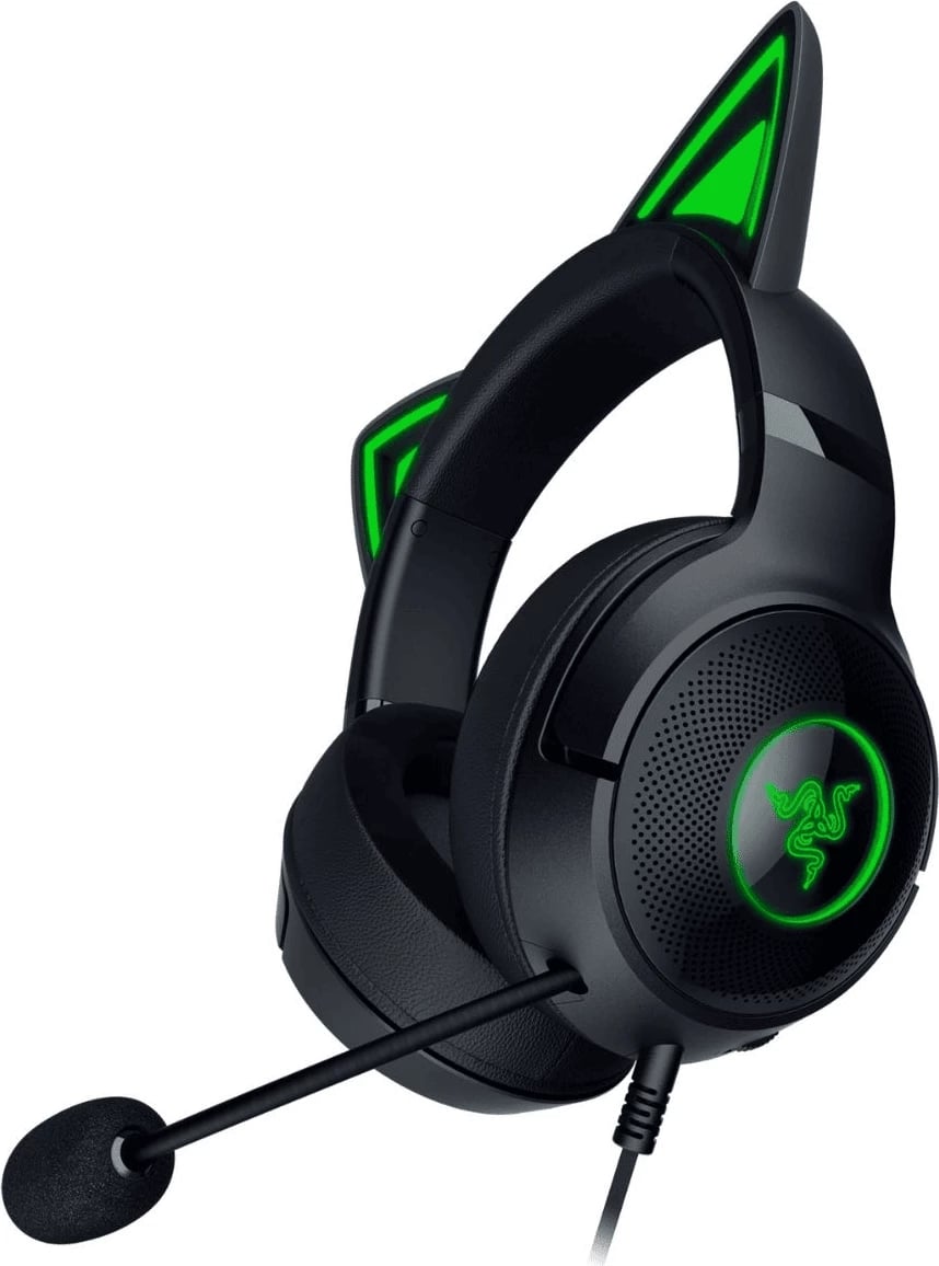 Kufje gaming me mikrofon Razer Kraken Kitty V2 RZ04-04730100-R3M1 me ndriçim RGB, me veshë mace, e zezë