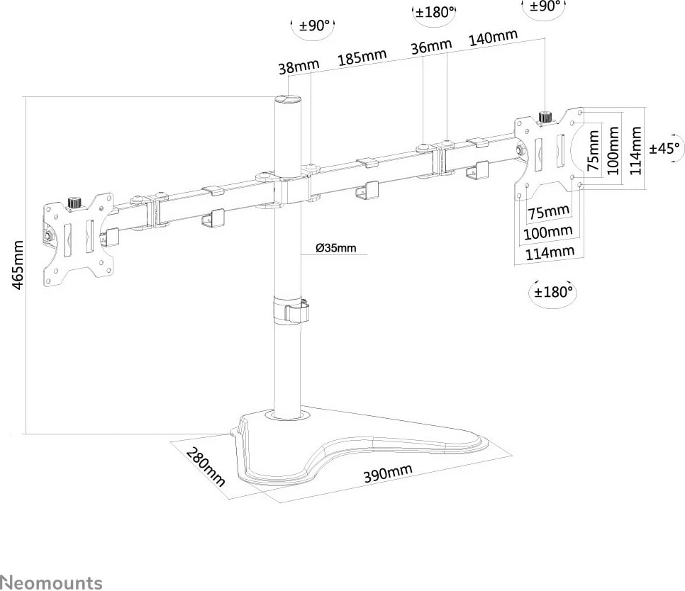 Mbajtës monitori Neomounts FPMA-D550DDBLACK, 32", i zi