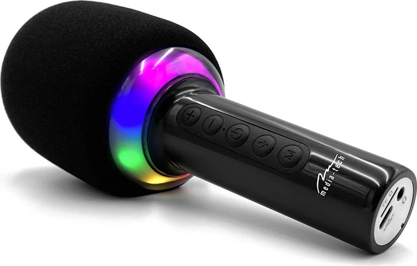 Mikrofon karaoke me altoparlant Bluetooth Media-Tech MT399, i zi, me drita LED