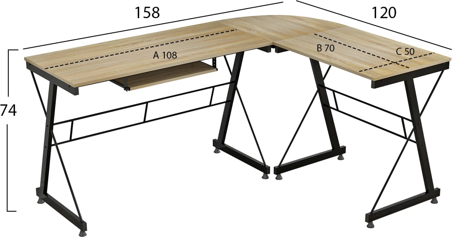 Zyrë këndore sonama me kornizë metalike FH2127.01 158x120x74 cm