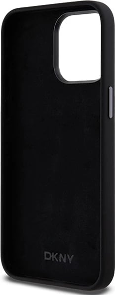 Mbështjellës DKNY Liquid Silicone Metal Logo për iPhone 15 Pro Max, i zi