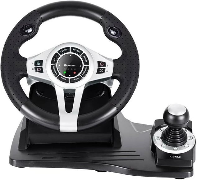 Timon gaming Tracer Roadster 4 in 1, me pedale dhe levë marshe, për PC/PS3/PS4/Xbox One, Zi/Argjendtë