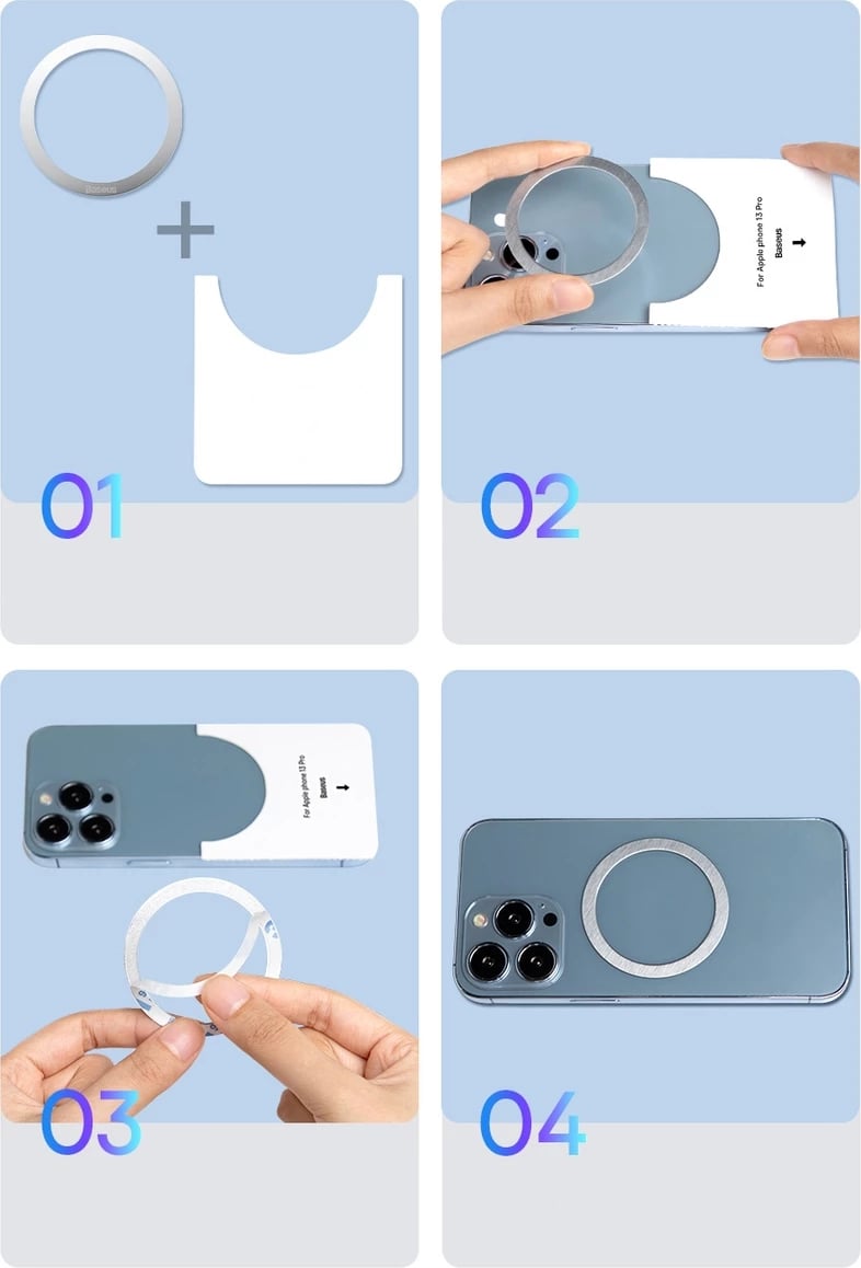 Unazë magnetike Baseus Halo Series, 2 copë, për MagSafe, argjendtë