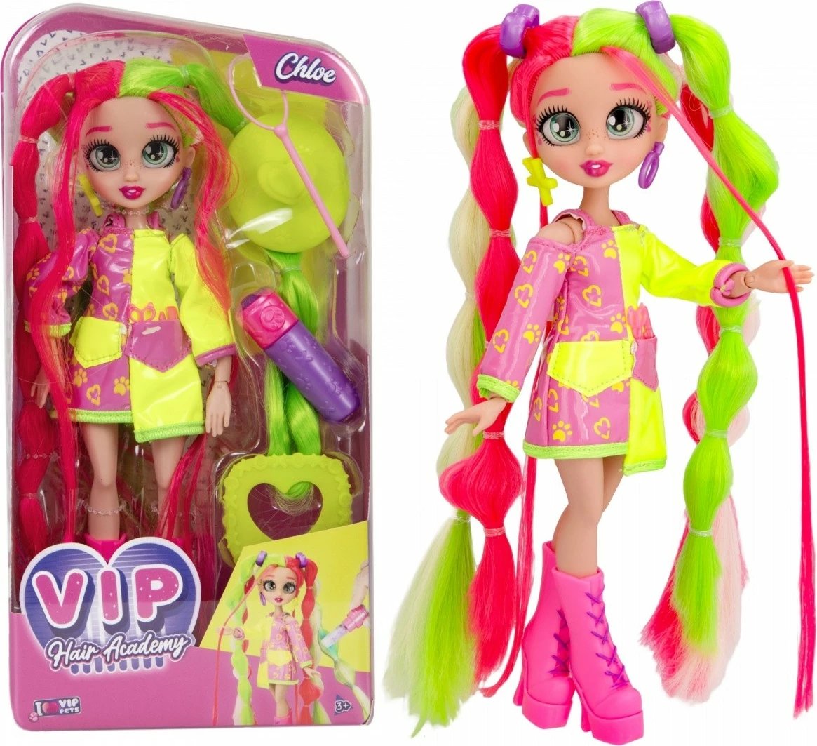 Kukull VIP Pets Hair Academy Chloe, Tm Toys, 30 cm, me aksesorë stilimi, shumëngjyrëshe