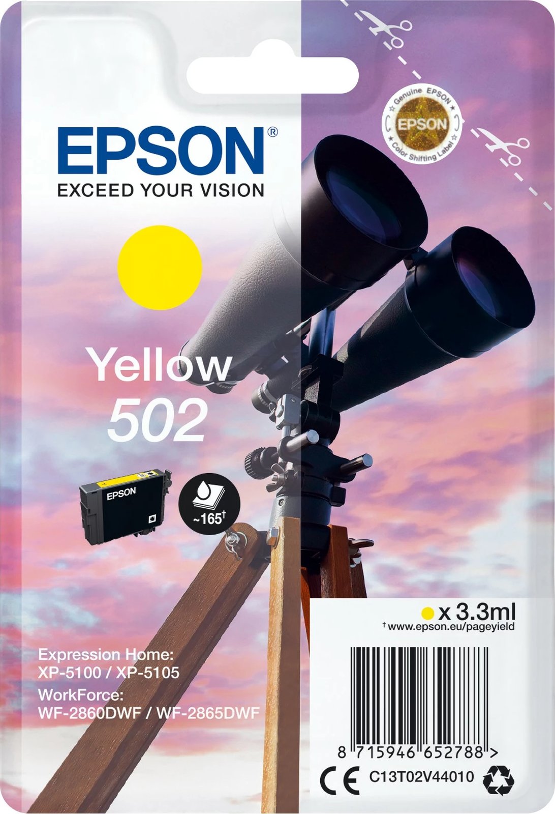 Bojë Epson 502, Ngjyrë e Verdhë, 3.3 ml