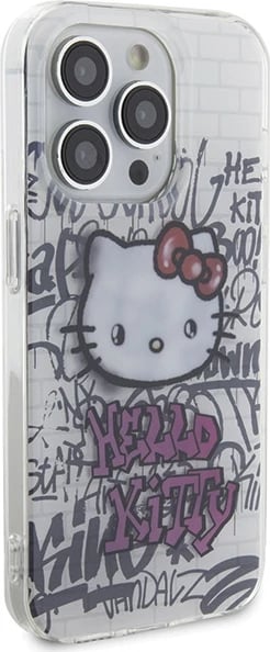 Mbështjellës Hello Kitty IML Kitty On Bricks Graffiti për iPhone 15 Pro, Bardhë