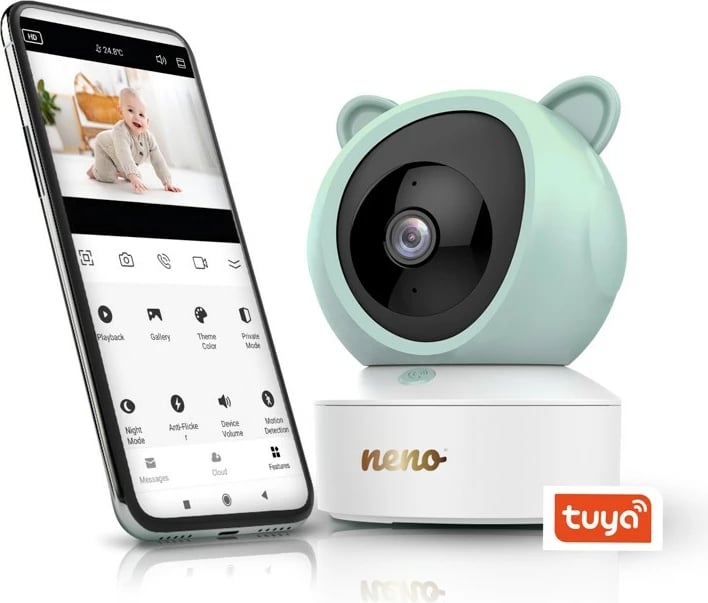 Monitor për foshnje neno NENO IVO me kamerë rrotulluese, ekran 5", i bardhë