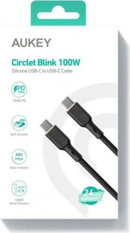 Kabllo AUKEY CB-SCC101 USB-C Type-C PD 100W 5A 1m Silikon, e Zezë