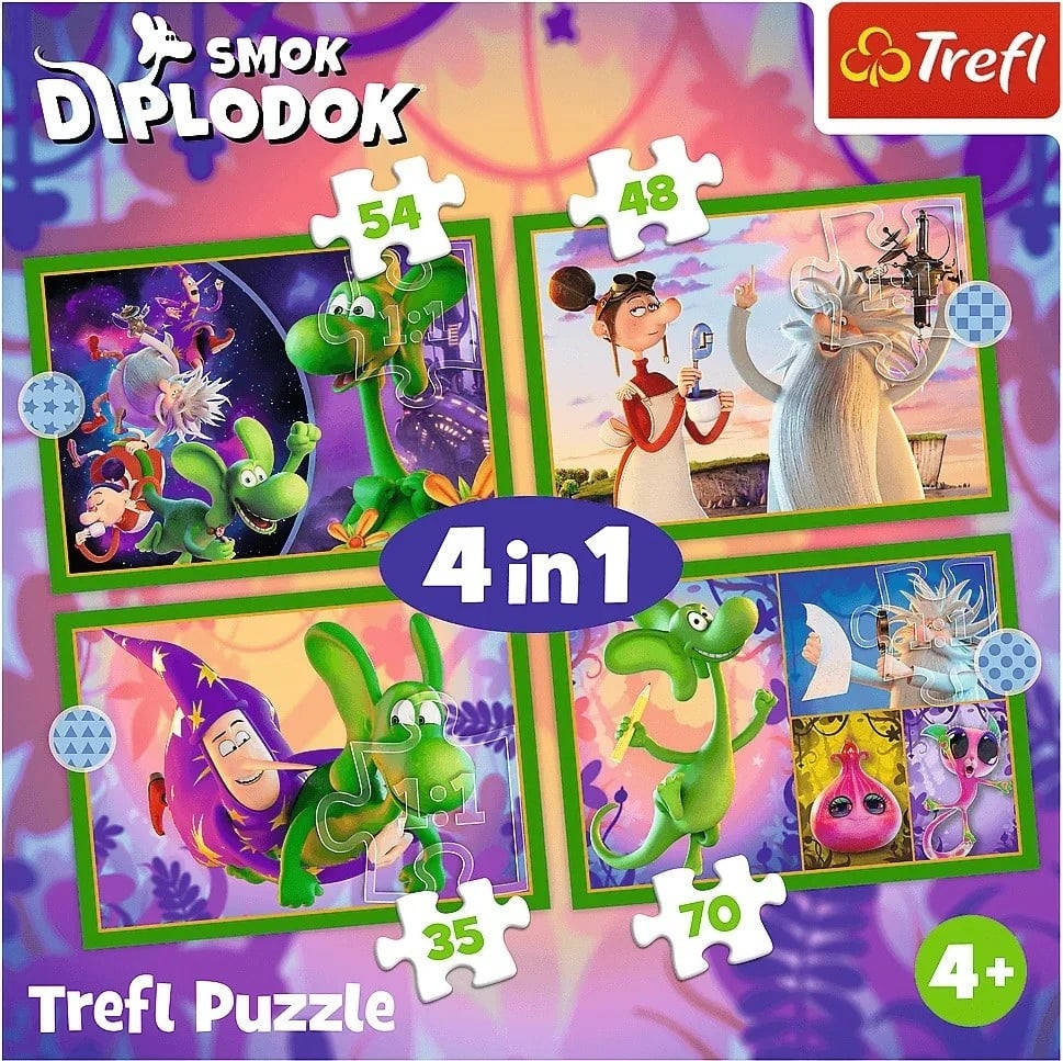 Puzzle 4n1 Trefl Smok Diplodok, 207 pjesë, për fëmijë