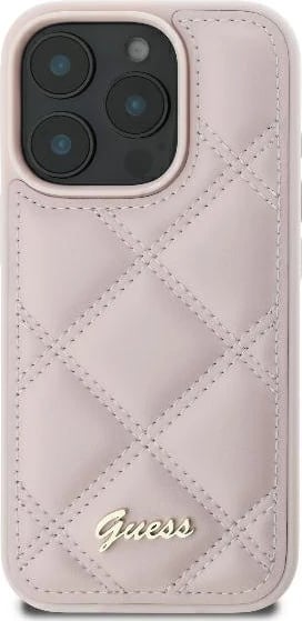 Mbështjellës Guess Quilted Metal Logo për iPhone 16 Pro Max, Rozë