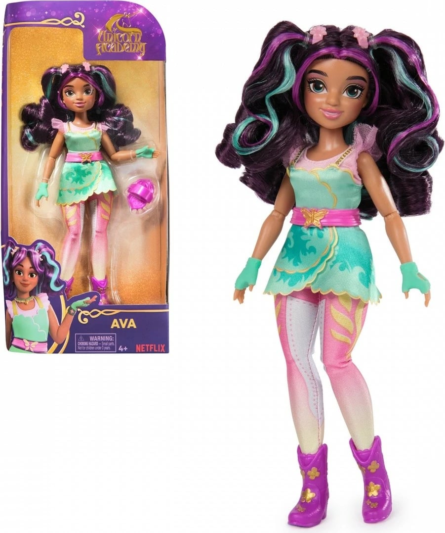 Kukull Unicorn Academy Spin Master Ava 23 cm, me aksesorë, shumëngjyrëshe