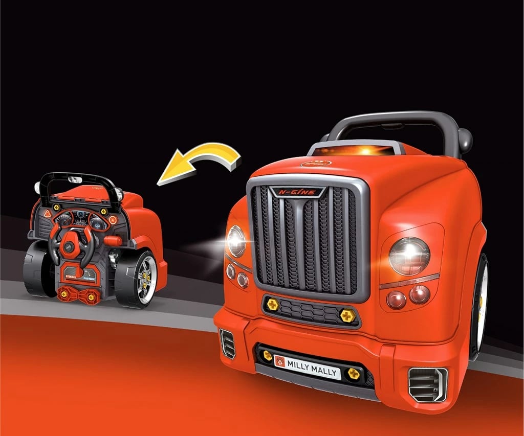 Lodër edukative model motori makine, Milly Mally N-GINE, set 56 copë, efekte dritë/tingull, STEM, 3+, e kuqe