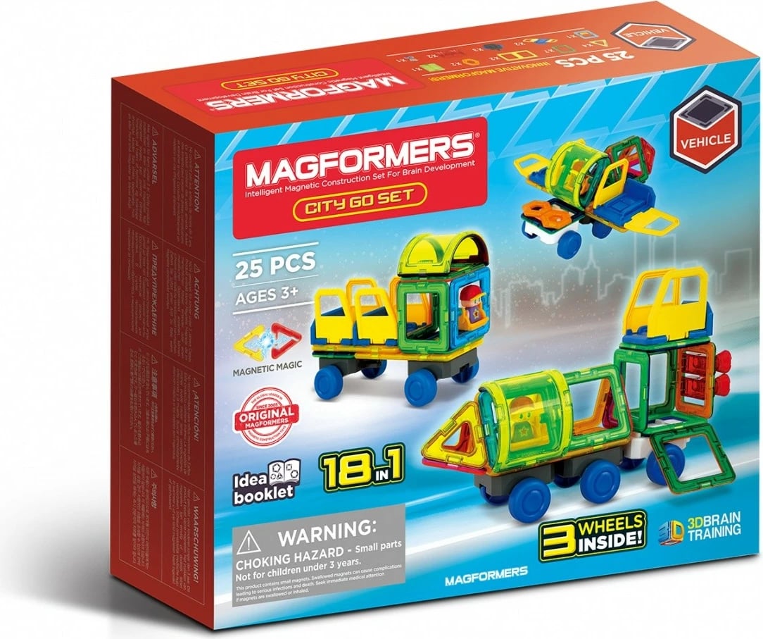 Set lodrash magnetike Magformers City Go, 25 pjesë, shumëngjyrëshe