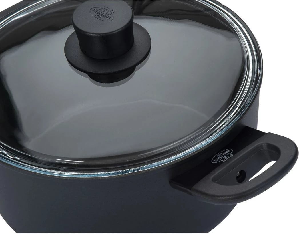 Tenxhere BALLARINI 75002-921-0, 24 cm, alumini, me kapak xhami, e zezë