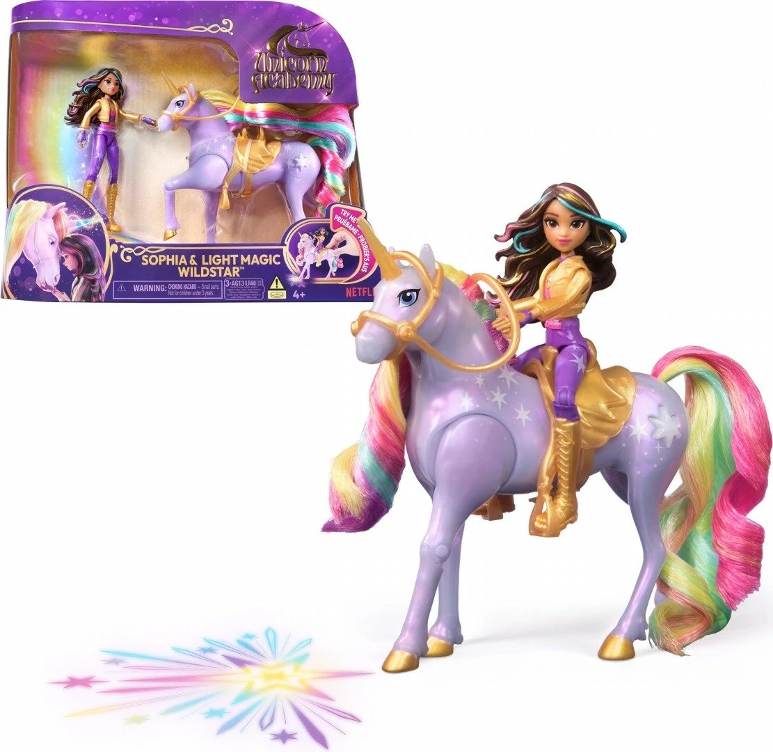 Set figurina Unicorn Academy Spin Master Sophia dhe Star me drita, 12 cm + 7.5 cm, shumëngjyrëshe