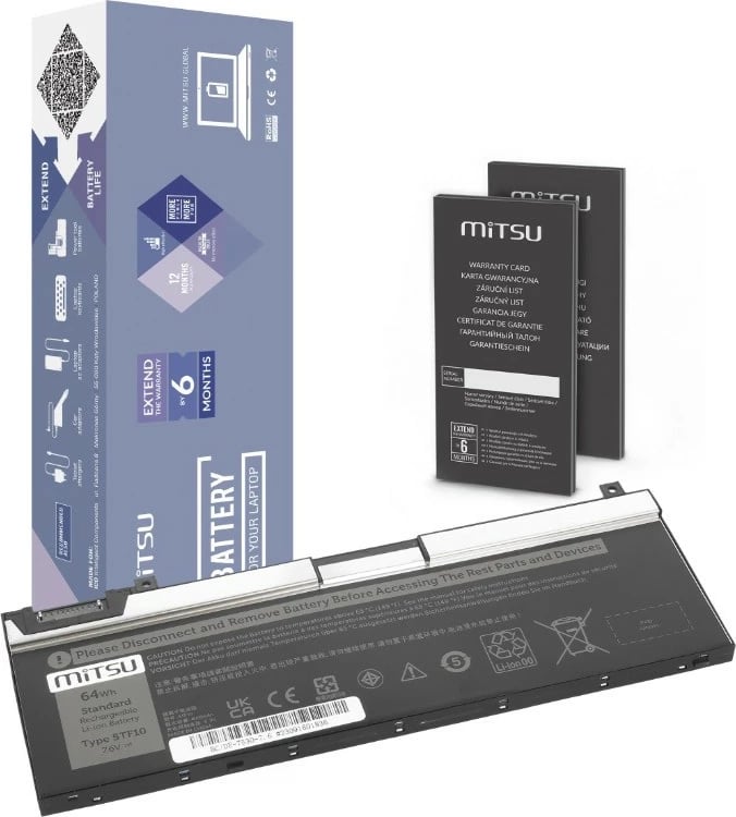 Bateri laptop Mitsu BC/DE-7530-7.6 për Dell Precision 7330 7530 7540 7730 7740, 8421 mAh, 64 Wh, 7.6V, e zezë