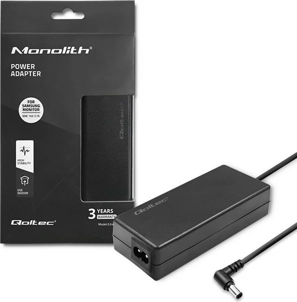 Furnizues energjie për monitor Samsung Qoltec 52400, 30W, 14V, 2.1A, me kabllo, zi