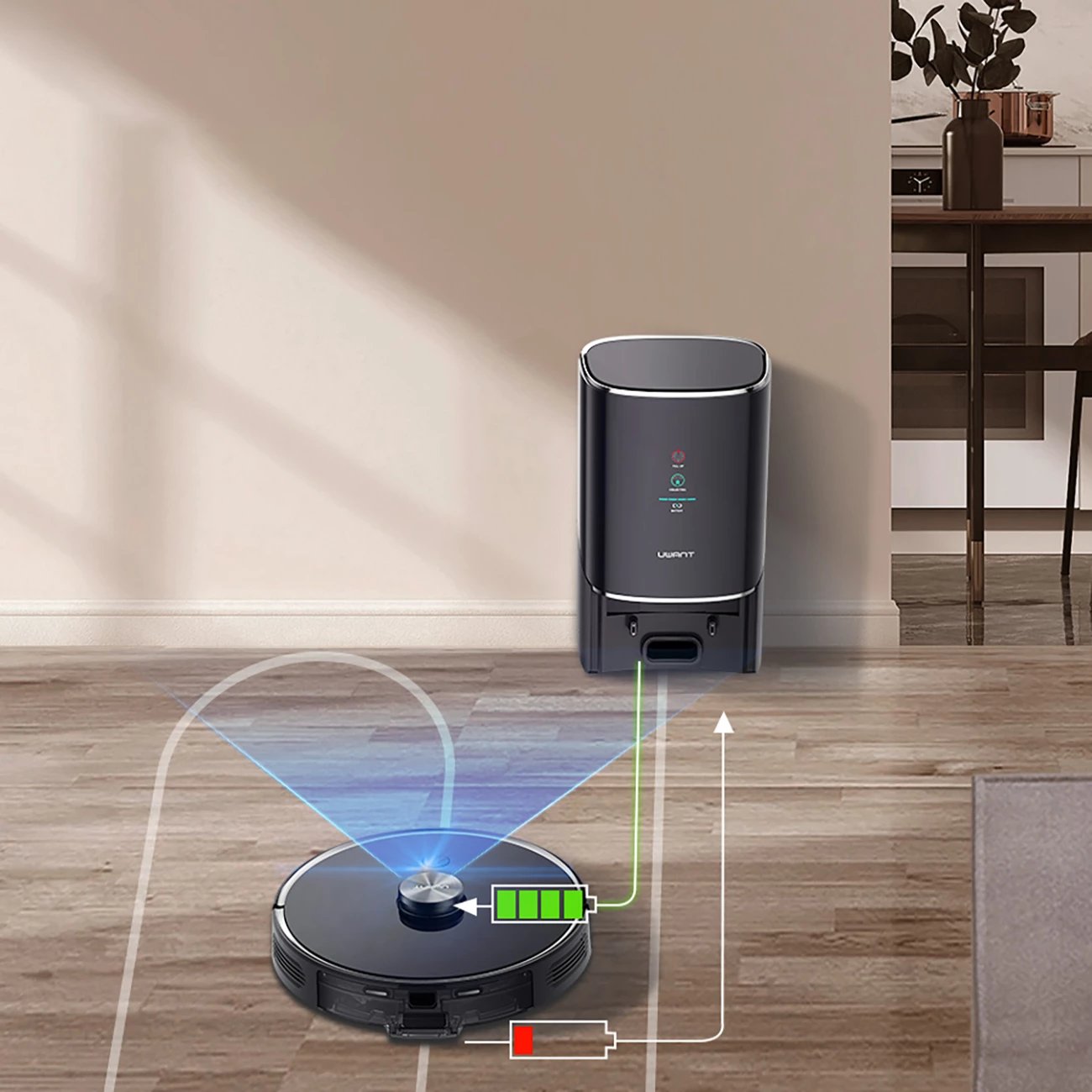 Robot pastrues UWANT U100 me mop, stacion mbushje/pastrimi, i zi