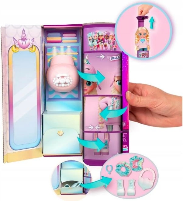 Kukull Cry Babies BFF Stella me 9 aksesorë surprizë, për vajza, 15cm, Rozë